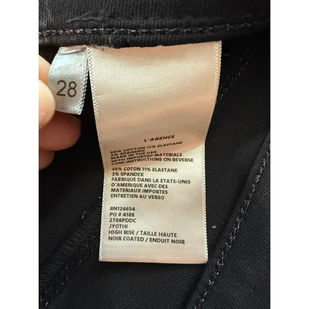 L'AGENCE Jyothi High Rise Coated Skinny Jeans Noir Black Split Hem Size 28 - Picture 8 of 8